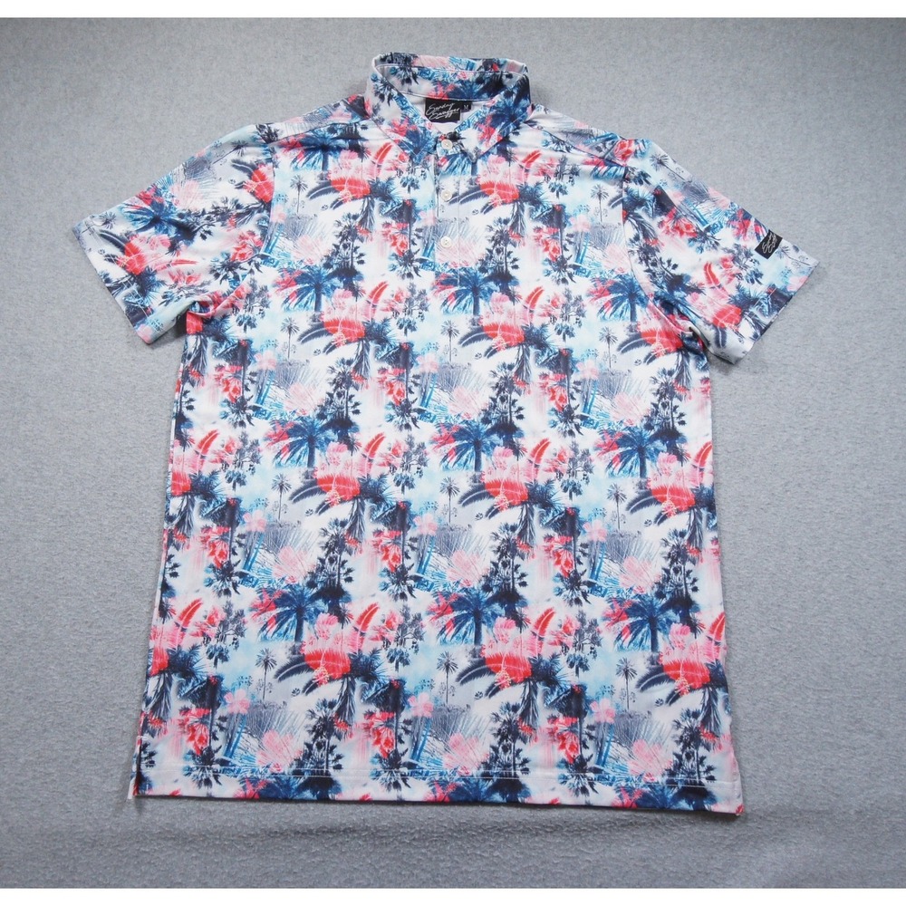 Sunday Swagger Polo Shirt Mens Medium Golf Tropical Palm Tree Floral Casual